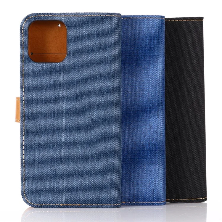 Jean Cloth Texture Wallet Stand Flip Leather Case for iPhone 12 Pro/12 - Dark Blue