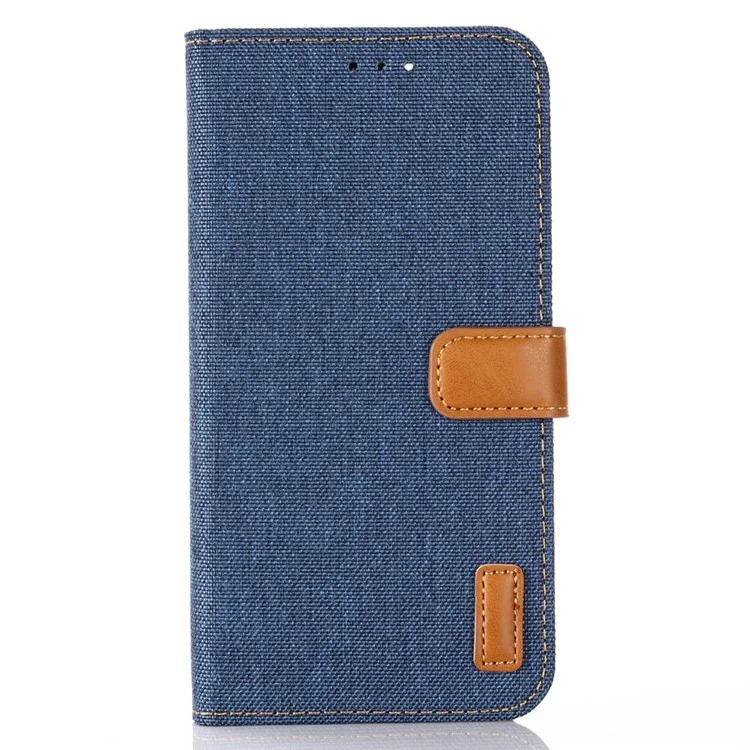 Jean Cloth Texture Wallet Stand Flip Leather Case for iPhone 12 Pro/12 - Dark Blue