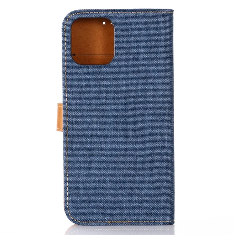 Jean Cloth Texture Wallet Stand Flip Leather Case for iPhone 12 Pro/12 - Dark Blue