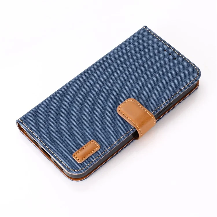 Jean Cloth Texture Wallet Stand Flip Leather Case for iPhone 12 Pro/12 - Dark Blue