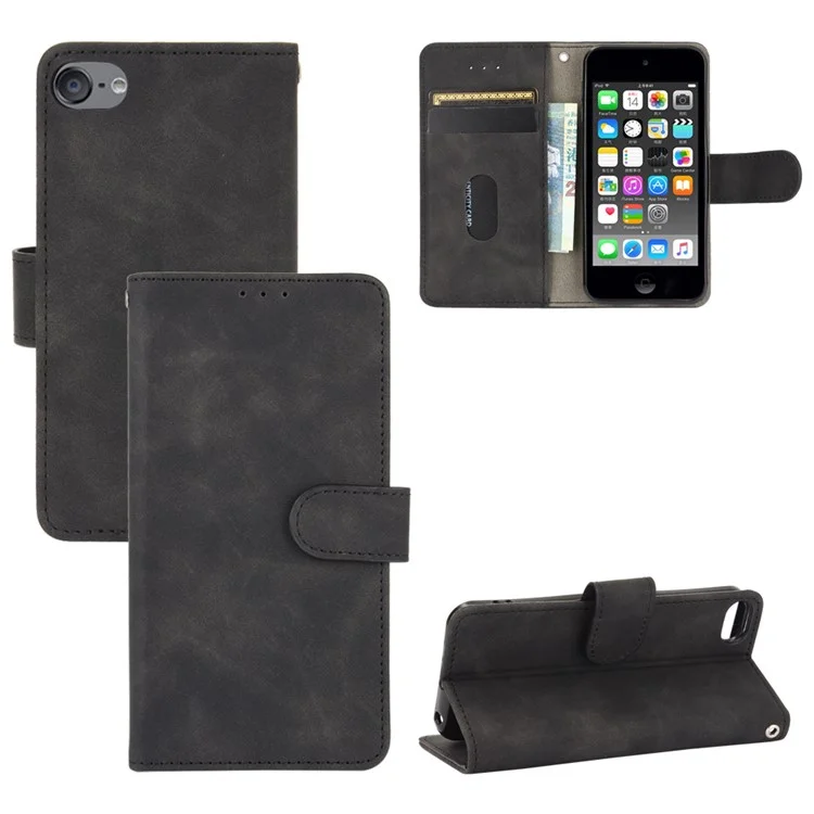 Skin-touch PU Leather with Wallet Shell for iPod Touch (2019)/6/5 - Black