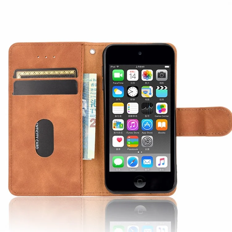 Skin-touch PU Leather with Wallet Shell for iPod Touch (2019)/6/5 - Brown