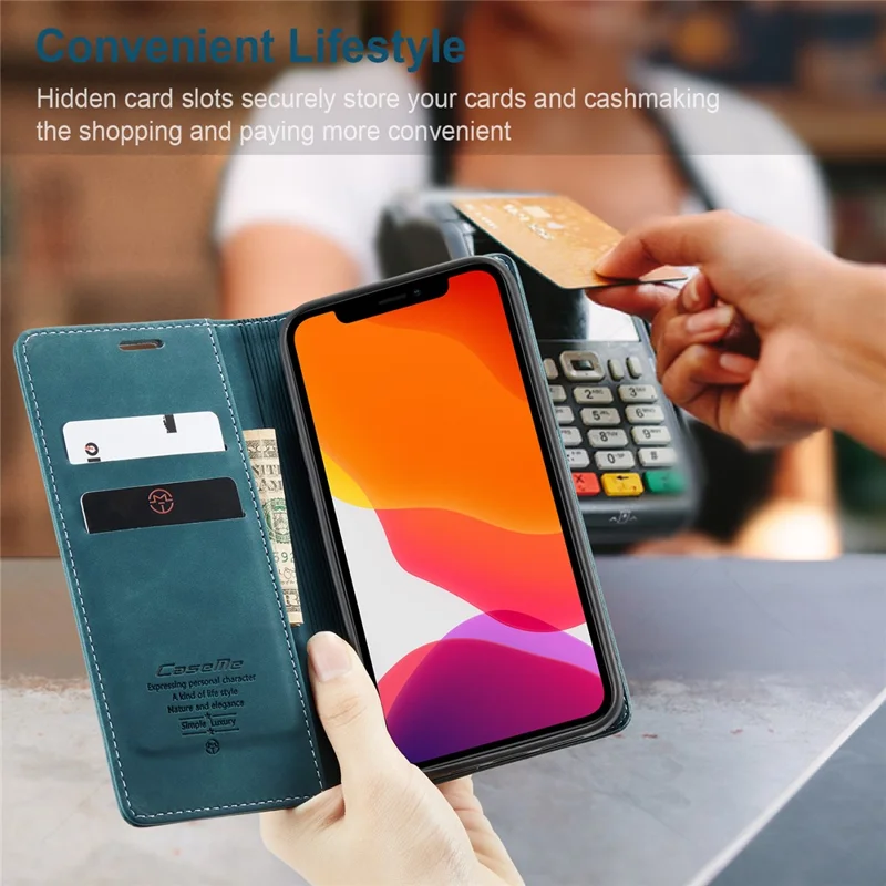 CASEME 013 Series Wallet Stand Auto-absorbed Leather Cover for iPhone 12 mini - Green