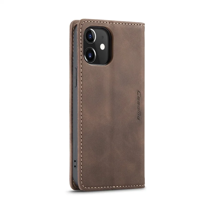 CASEME 013 Series Wallet Stand Auto-absorbed Leather Cover for iPhone 12 mini - Coffee