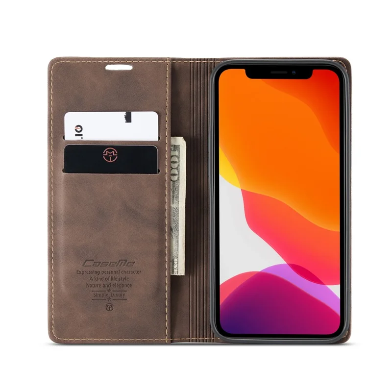 CASEME 013 Series Wallet Stand Auto-absorbed Leather Cover for iPhone 12 mini - Coffee