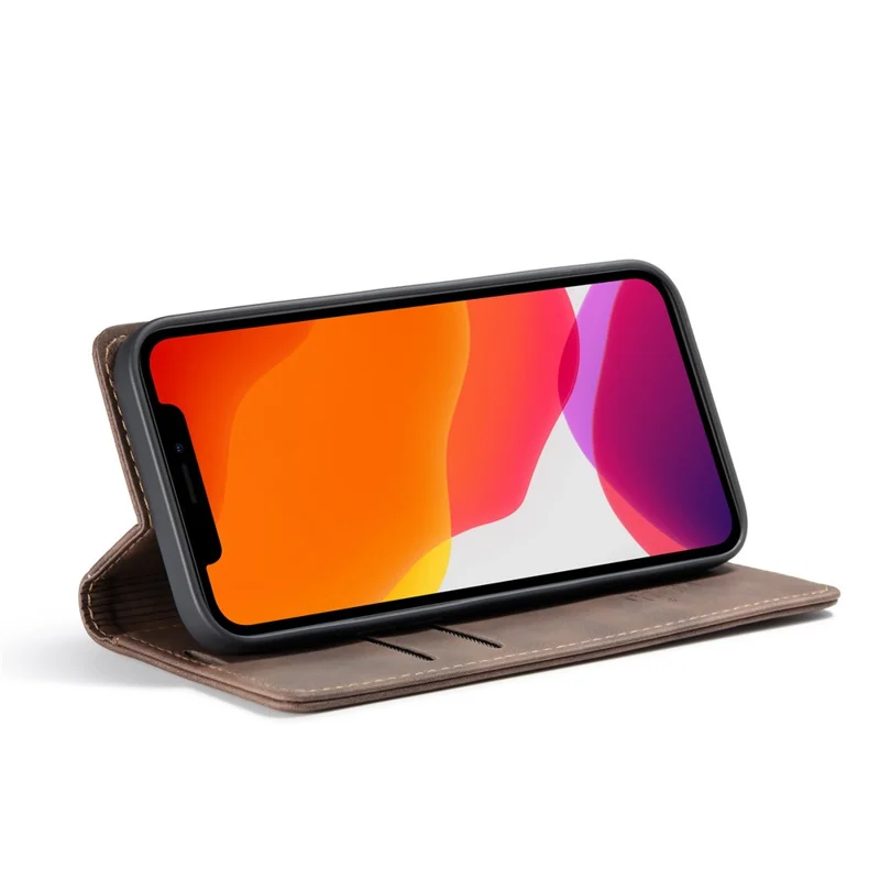 CASEME 013 Series Wallet Stand Auto-absorbed Leather Cover for iPhone 12 mini - Coffee