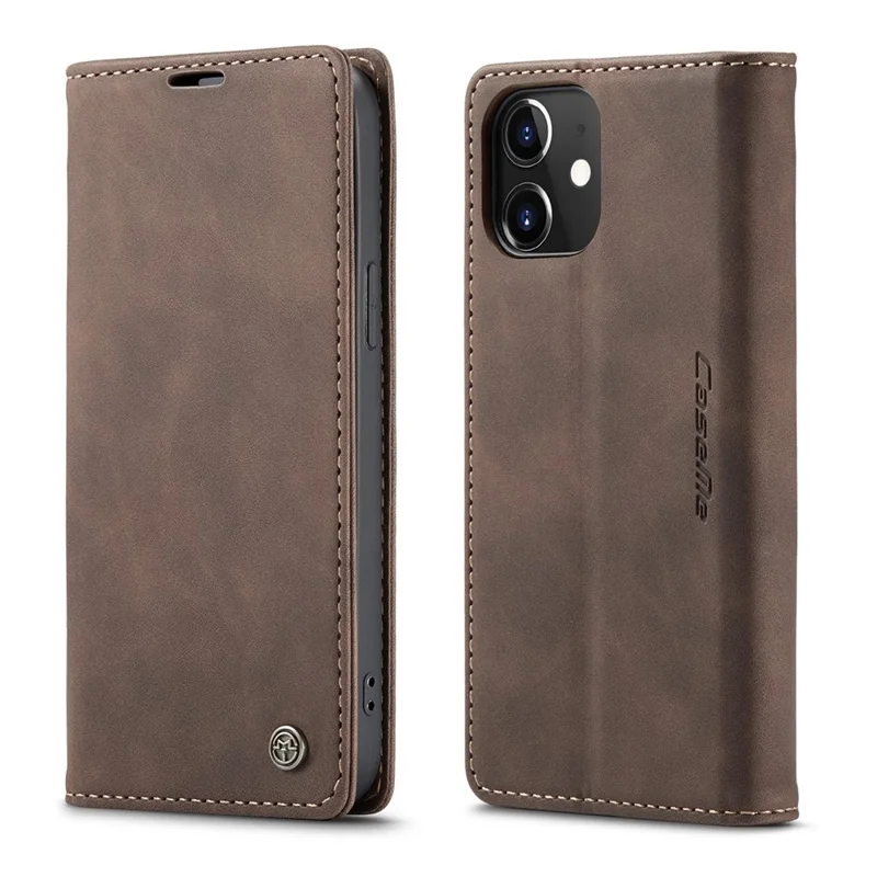 CASEME 013 Series Wallet Stand Auto-absorbed Leather Cover for iPhone 12 mini - Coffee