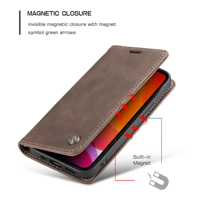 CASEME 013 Series Wallet Stand Auto-absorbed Leather Cover for iPhone 12 mini - Coffee
