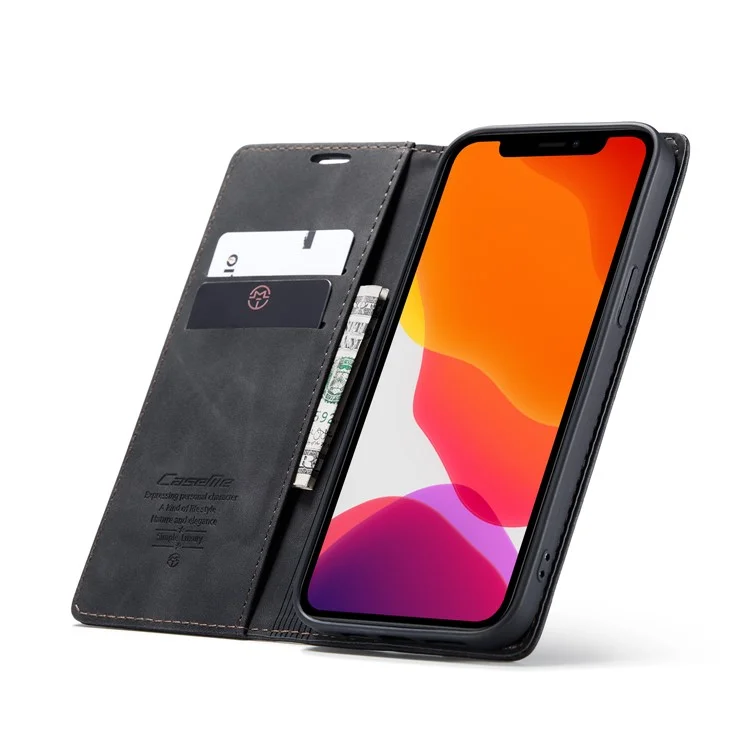 CASEME Série 013 pour iPhone 12 Pro / 12 Étui à Rabat en Cuir Auto-Absorbant avec Portefeuille - Noir