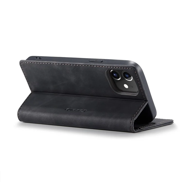 Caseme 013 Serie Auto-absorbiertes Lederständer Flip Shell Mit Brieftasche Für Iphone 12 Pro/12 - Schwarz