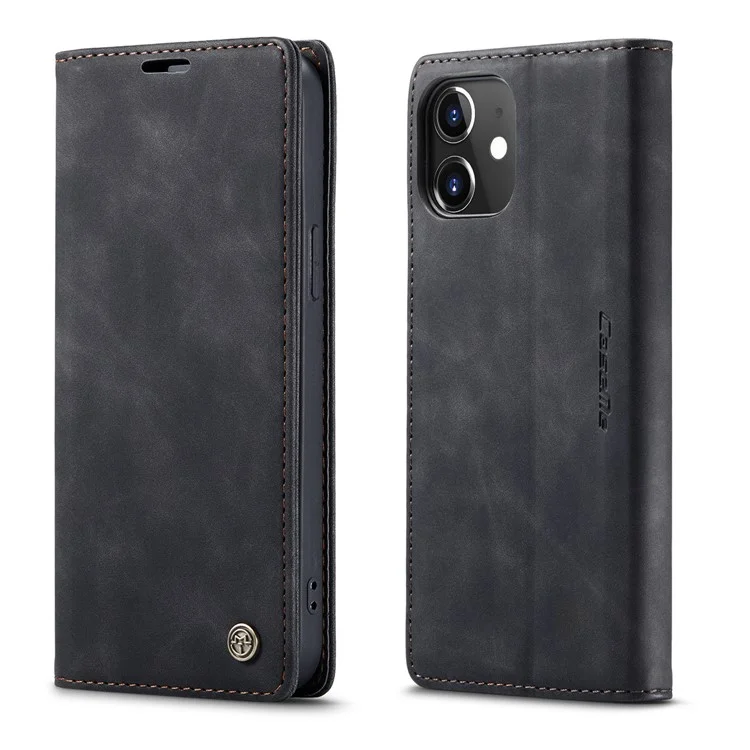 CASEME 013 Series Auto-absorbed Leather Stand Flip Shell with Wallet for iPhone 12 Pro/12 - Black