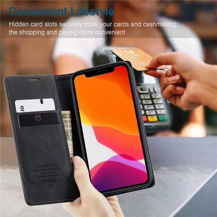 CASEME 013 Series Auto-absorbed Leather Stand Flip Shell with Wallet for iPhone 12 Pro/12 - Black