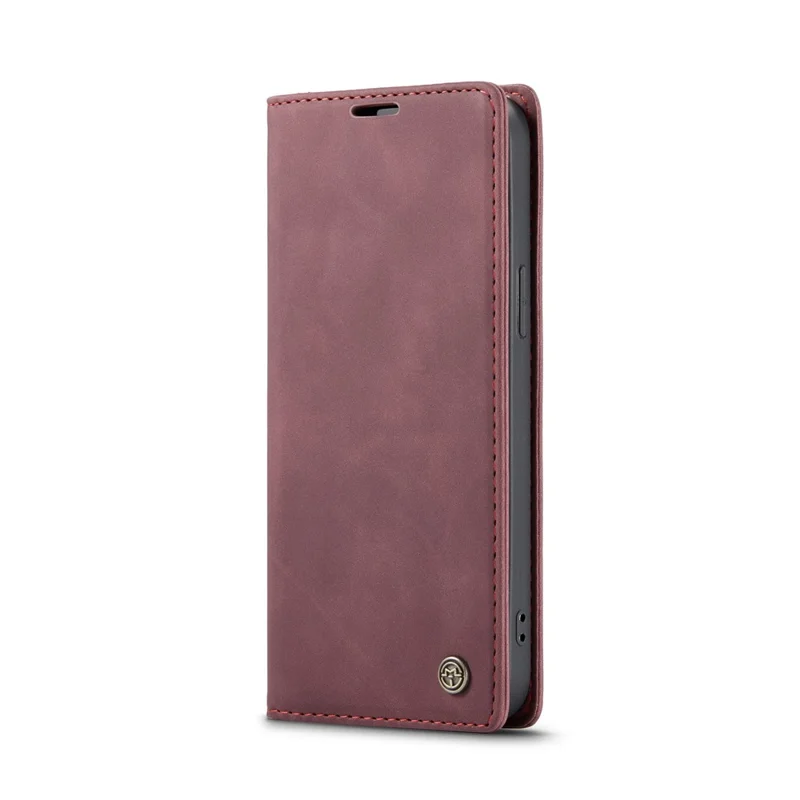 CASEME 013 Series For iPhone 12 Pro/12 Auto-absorbed Leather Stand Cover Flip Shell with Wallet - Wine Red