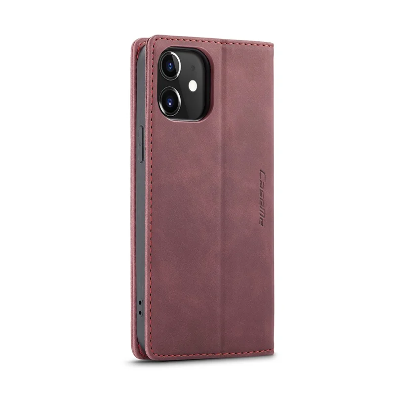 CASEME 013 Series For iPhone 12 Pro/12 Auto-absorbed Leather Stand Cover Flip Shell with Wallet - Wine Red