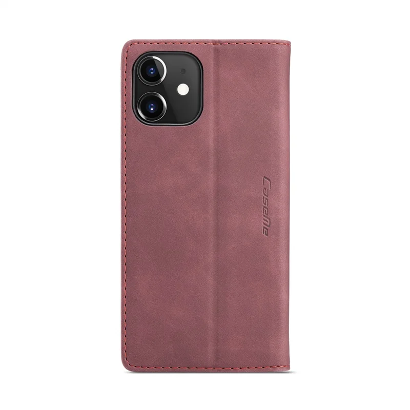 CASEME 013 Series For iPhone 12 Pro/12 Auto-absorbed Leather Stand Cover Flip Shell with Wallet - Wine Red