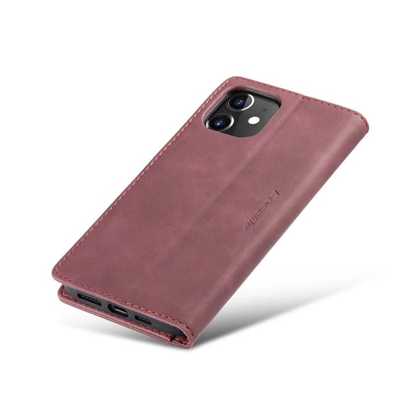 CASEME 013 Series For iPhone 12 Pro/12 Auto-absorbed Leather Stand Cover Flip Shell with Wallet - Wine Red