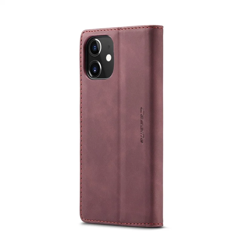 CASEME 013 Series For iPhone 12 Pro/12 Auto-absorbed Leather Stand Cover Flip Shell with Wallet - Wine Red