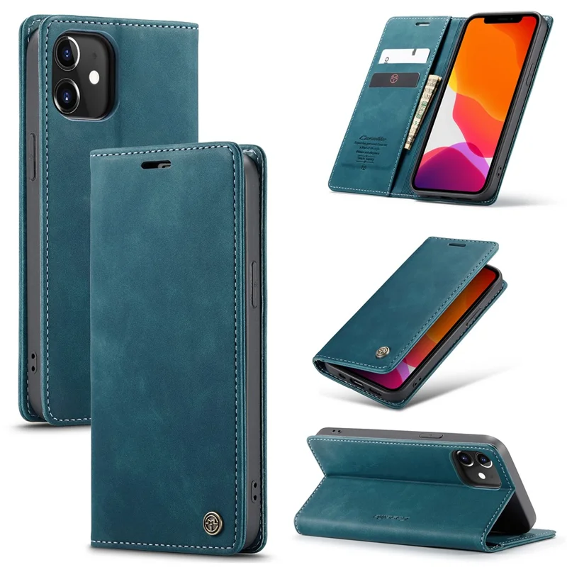 CASEME 013 Series For iPhone 12 Pro/12 Auto-absorbed Leather Stand Cover Flip Shell with Wallet - Green