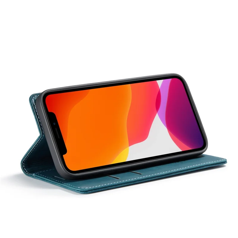 CASEME 013 Series For iPhone 12 Pro/12 Auto-absorbed Leather Stand Cover Flip Shell with Wallet - Green