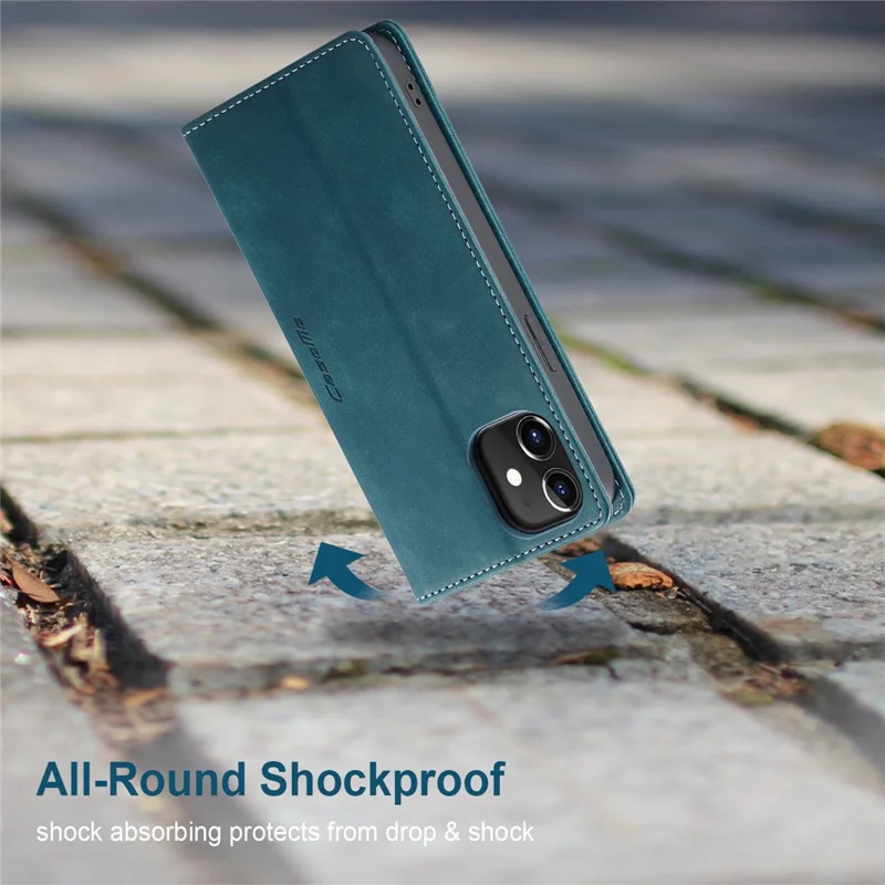 CASEME 013 Series For iPhone 12 Pro/12 Auto-absorbed Leather Stand Cover Flip Shell with Wallet - Green