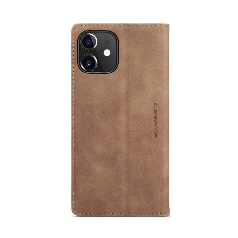 CASEME 013 Series For iPhone 12 Pro/12 Auto-absorbed Leather Stand Cover Flip Shell with Wallet - Brown