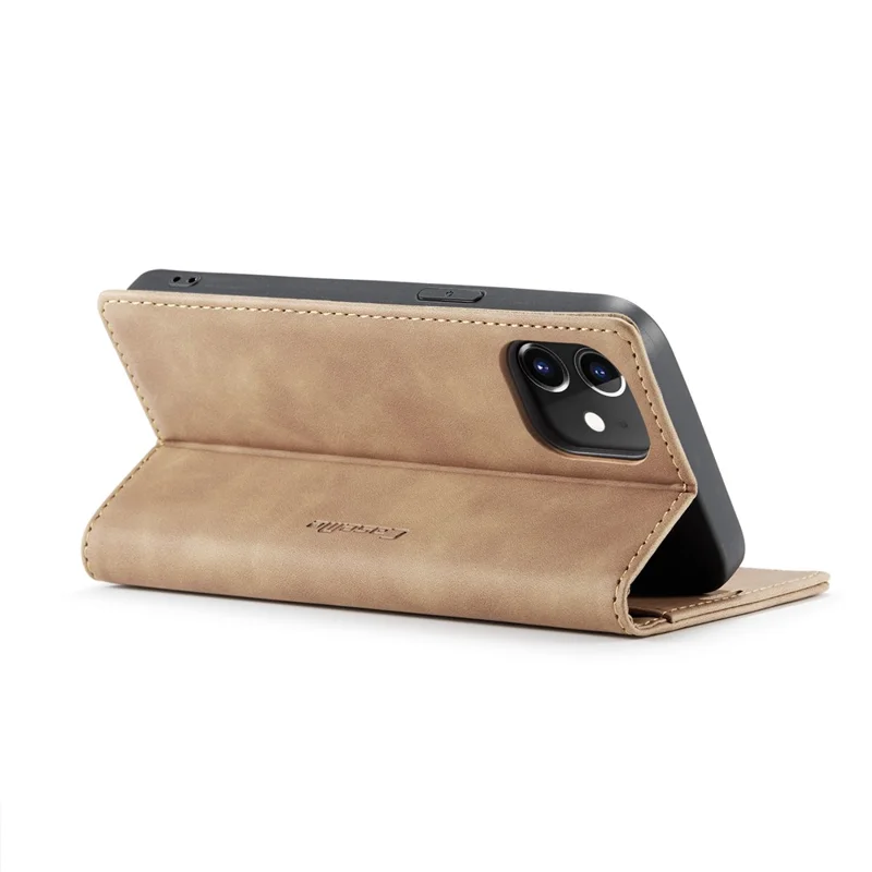 CASEME 013 Series For iPhone 12 Pro/12 Auto-absorbed Leather Stand Cover Flip Shell with Wallet - Brown