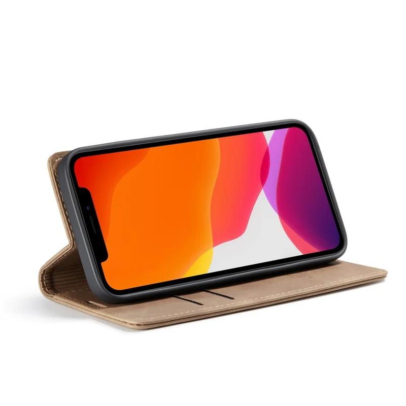 CASEME 013 Series For iPhone 12 Pro/12 Auto-absorbed Leather Stand Cover Flip Shell with Wallet - Brown