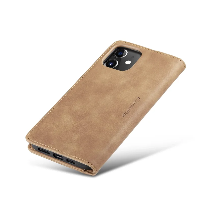 CASEME 013 Series For iPhone 12 Pro/12 Auto-absorbed Leather Stand Cover Flip Shell with Wallet - Brown