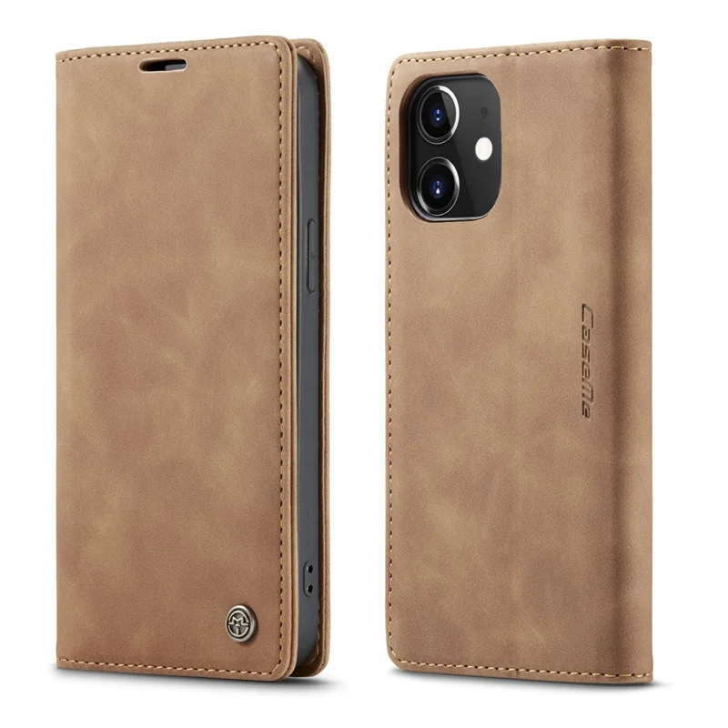 CASEME 013 Series For iPhone 12 Pro/12 Auto-absorbed Leather Stand Cover Flip Shell with Wallet - Brown