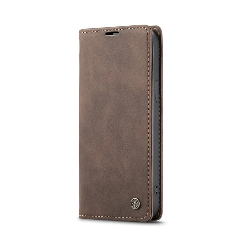 CASEME 013 Series For iPhone 12 Pro/12 Auto-absorbed Leather Stand Cover Flip Shell with Wallet - Coffee