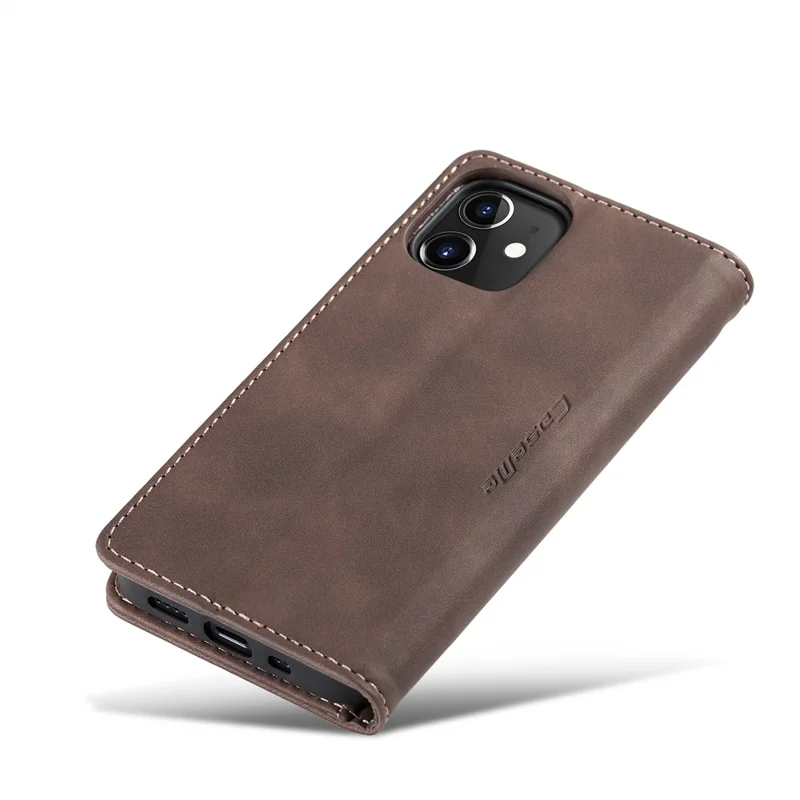 CASEME 013 Series For iPhone 12 Pro/12 Auto-absorbed Leather Stand Cover Flip Shell with Wallet - Coffee