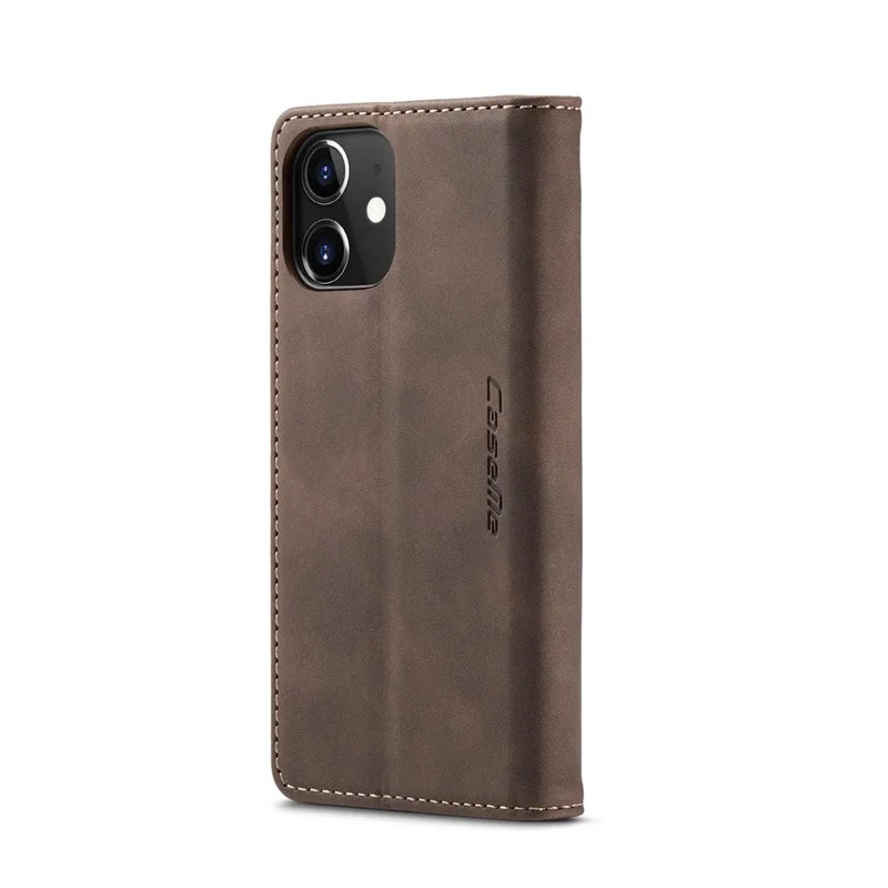 CASEME 013 Series For iPhone 12 Pro/12 Auto-absorbed Leather Stand Cover Flip Shell with Wallet - Coffee