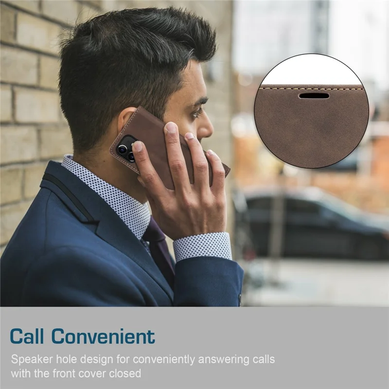 CASEME 013 Series For iPhone 12 Pro/12 Auto-absorbed Leather Stand Cover Flip Shell with Wallet - Coffee