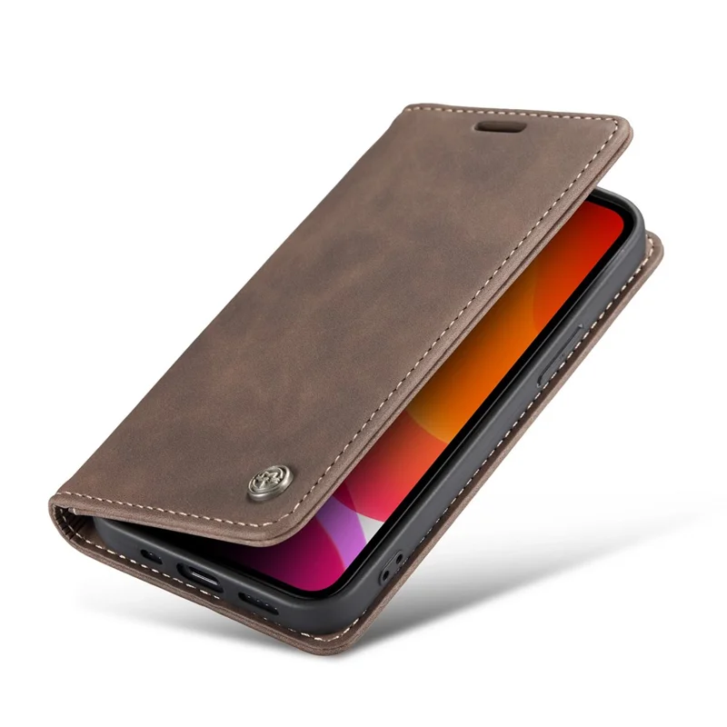 CASEME 013 Series Wallet Auto-absorbed Leather Flip Case for iPhone 12 Pro Max 6.7 inch - Coffee