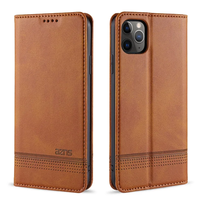 AZNS Magnetic Absorbed Leather Wallet Cover Case for iPhone 12 Pro/12 - Brown