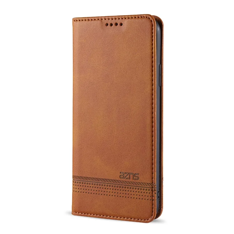 AZNS Magnetic Absorbed Leather Wallet Cover Case for iPhone 12 Pro/12 - Brown