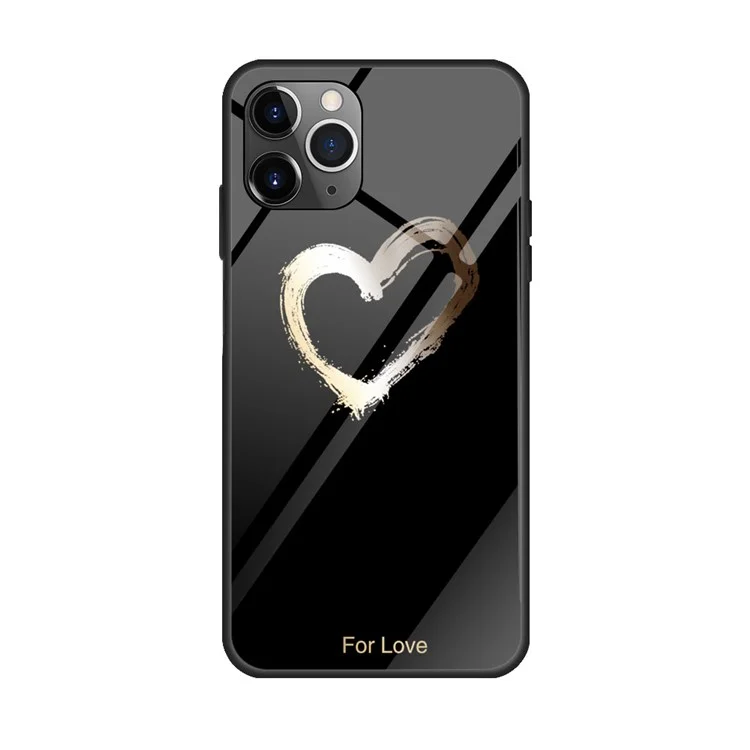 Impression de Motif en Verre Trempé + Étui de Téléphone TPU Pour Iphone 12 Mini - Cœur D'amour / Noir