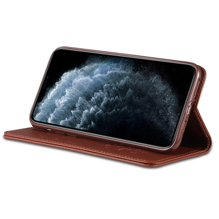 AZNS Leather Wallet Stand Case per iPhone 12 Pro/12 - Caffè