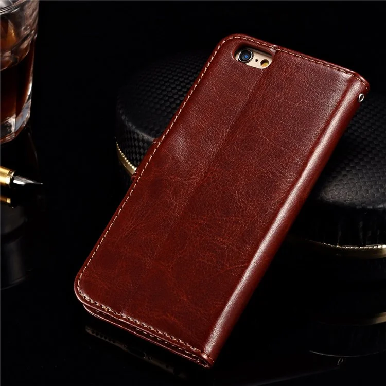 Retro Oil Buffed Folio Leather Wallet Stand Shell for iPhone 6s/6 - Brown