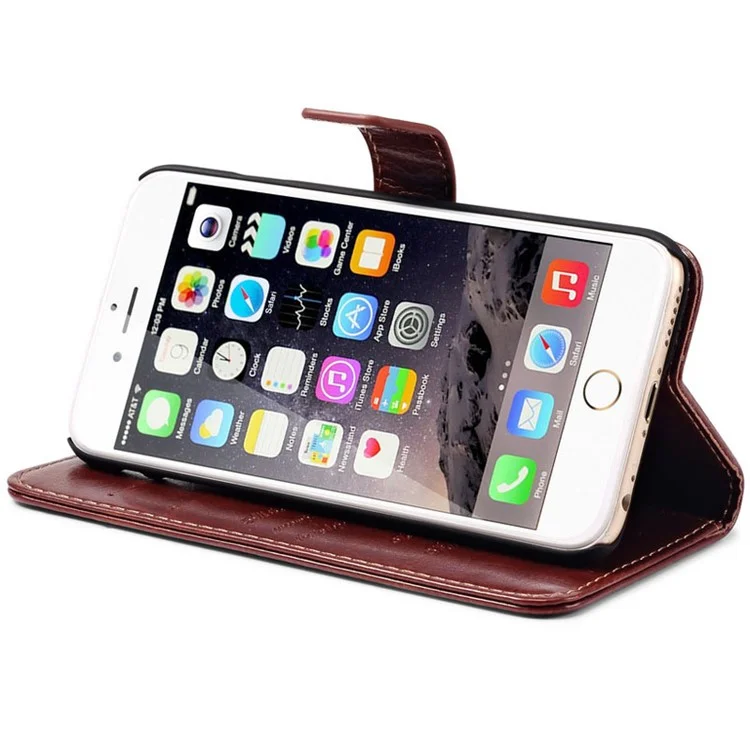 Retro Oil Buffed Folio Leather Wallet Stand Shell for iPhone 6s/6 - Brown