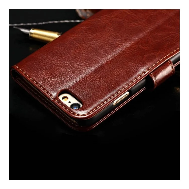 Retro Oil Buffed Folio Leather Wallet Stand Shell for iPhone 6s/6 - Brown