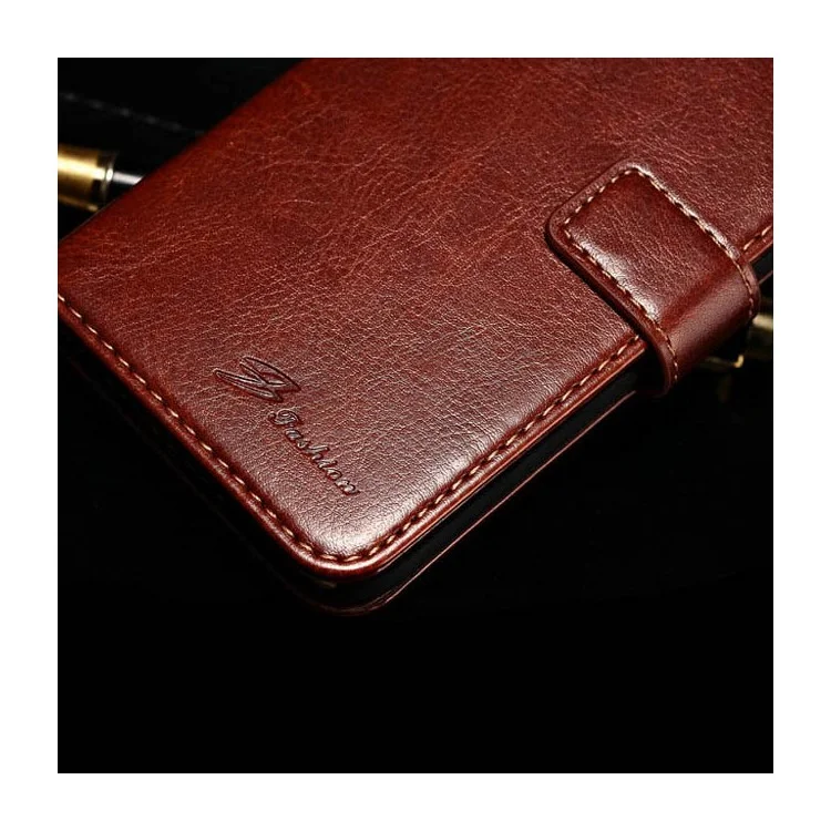 Retro Oil Buffed Folio Leather Wallet Stand Shell for iPhone 6s/6 - Brown