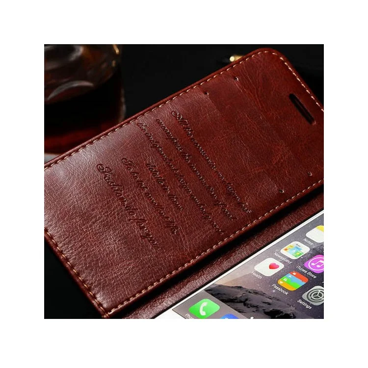 Retro Oil Buffed Folio Leather Wallet Stand Shell for iPhone 6s/6 - Brown