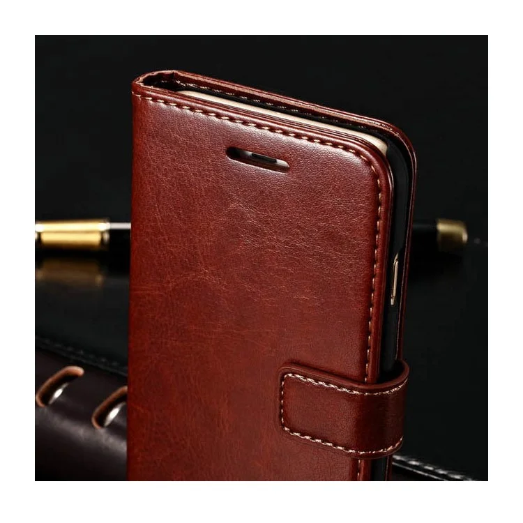 Retro Oil Buffed Folio Leather Wallet Stand Shell for iPhone 6s/6 - Brown