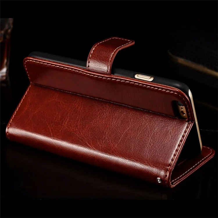 Retro Oil Buffed Folio Leather Wallet Stand Shell for iPhone 6s/6 - Brown