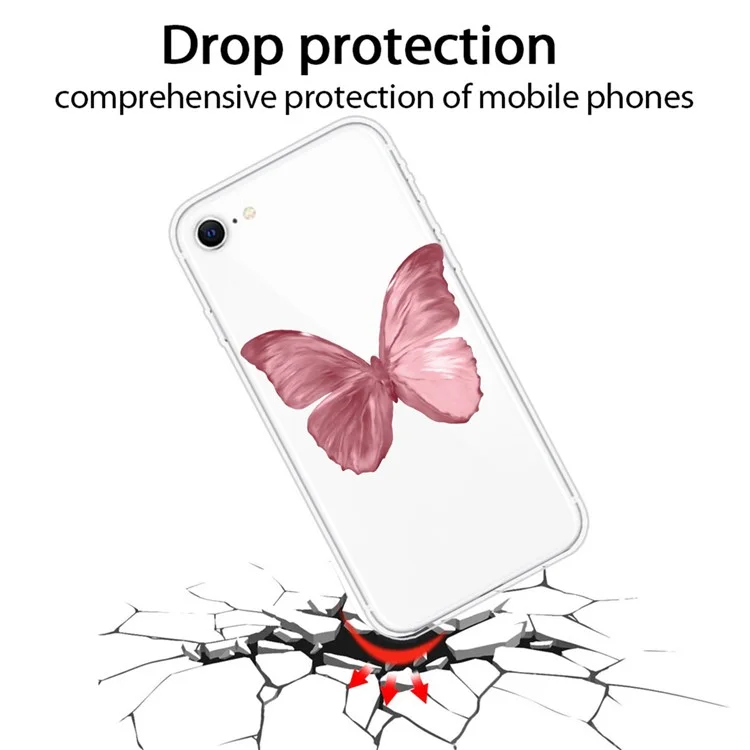 Cute Pattern Printing Soft TPU Protective Case for iPhone SE (2020)/SE (2022)/7/8 - Pink Butterfly