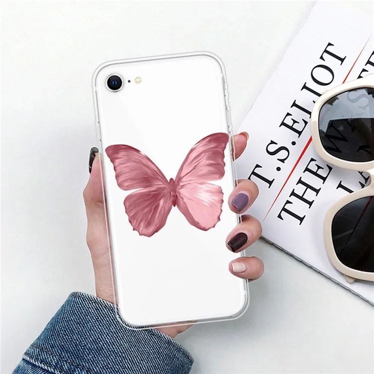 Cute Pattern Printing Soft TPU Protective Case for iPhone SE (2020)/SE (2022)/7/8 - Pink Butterfly