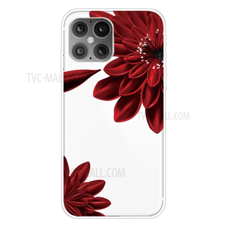 Printing Skin Flexible TPU Protective Cover for iPhone 12 Pro Max 6.7 inch - Red Flower