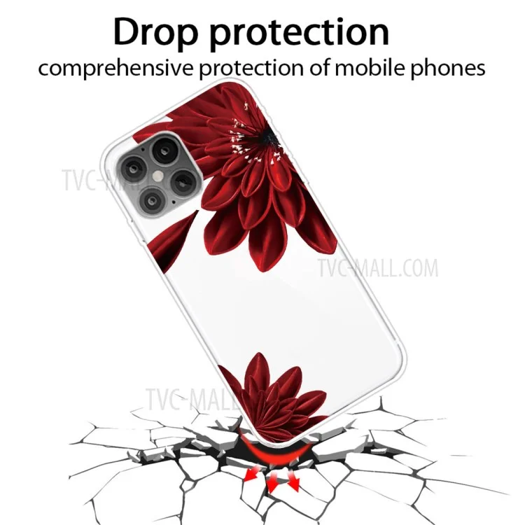 Printing Skin Flexible TPU Protective Cover for iPhone 12 Pro Max 6.7 inch - Red Flower