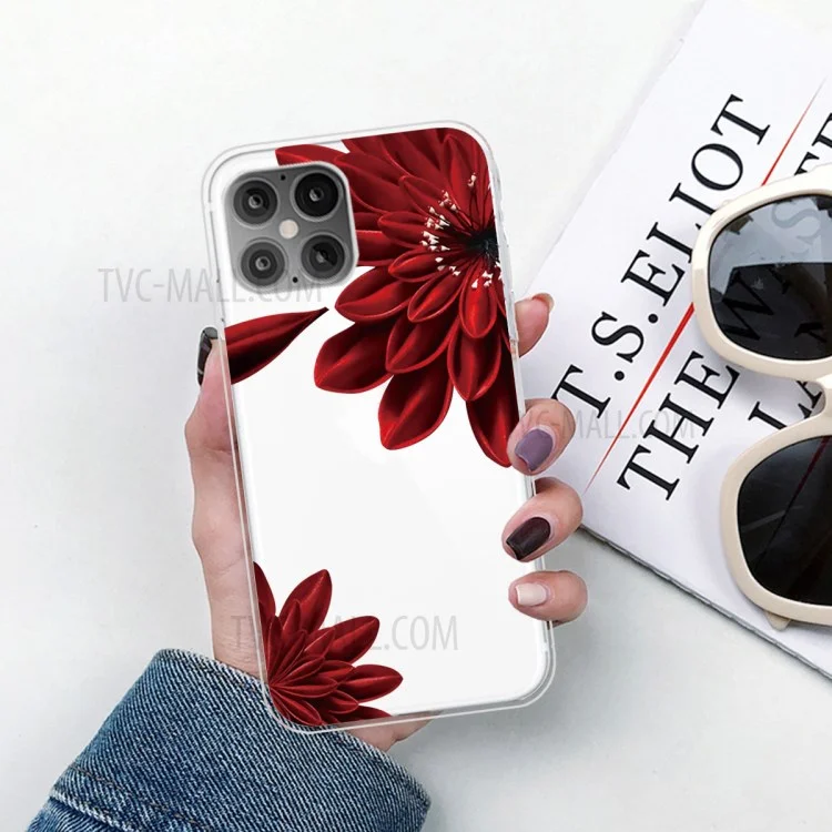 Printing Skin Flexible TPU Protective Cover for iPhone 12 Pro Max 6.7 inch - Red Flower